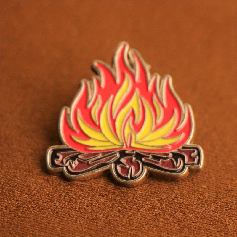 TEMU Épingle en Émail Flamme - de Rouge et Jaune, Broche en Alliage pour les Passionnés de Camping, Symbole d' Extérieures Chaleureuses et d'Esprit ,
