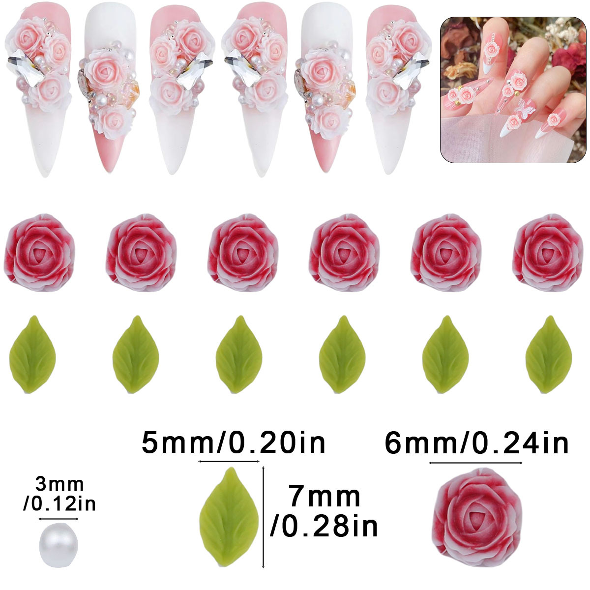 TEMU Un set de 150 cuentas de resina de 5 mm color con forma de flor, sin agujeros, ideal para , manualidades y suministros de costura. para joyería,
