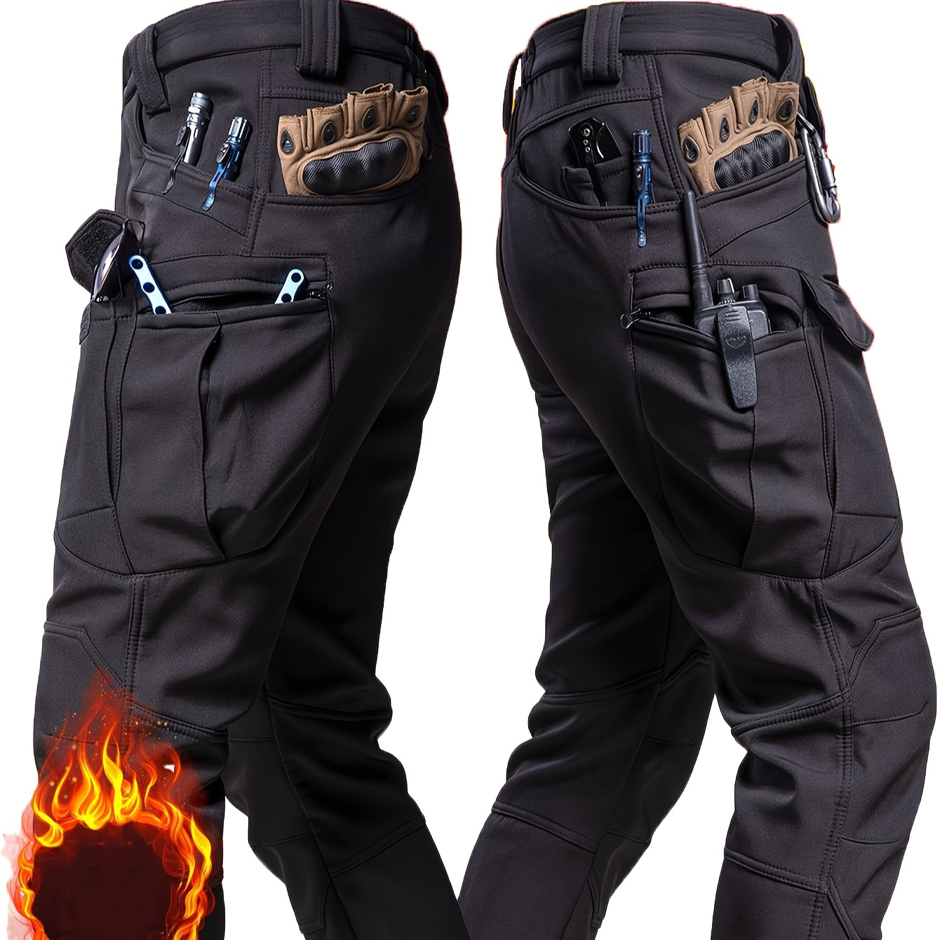 

Men's Outdoor Sports Work Pants Featuring , Fleece , Mid-rise Style, Solid Color, Suitable For Autumn And Winter .