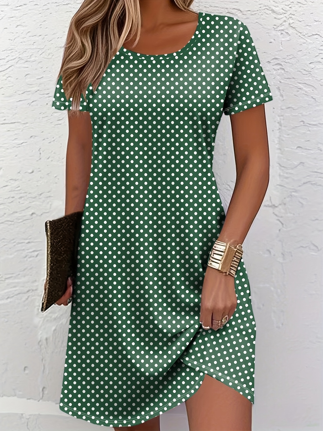 white and green polka dot dress Irene Puff Sleeve Cotton Dress-Ivory Green Spot main image 1