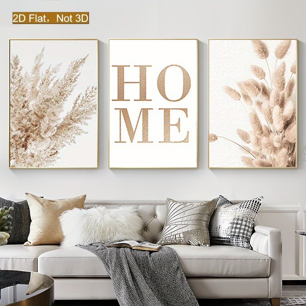 TEMU 2d Flat, 3pcs Frameless Canvas Painting, Minimalist Plant Pattern With Home, Soft , Modern Bohemian Style Decoration, Suitable For Living Room,