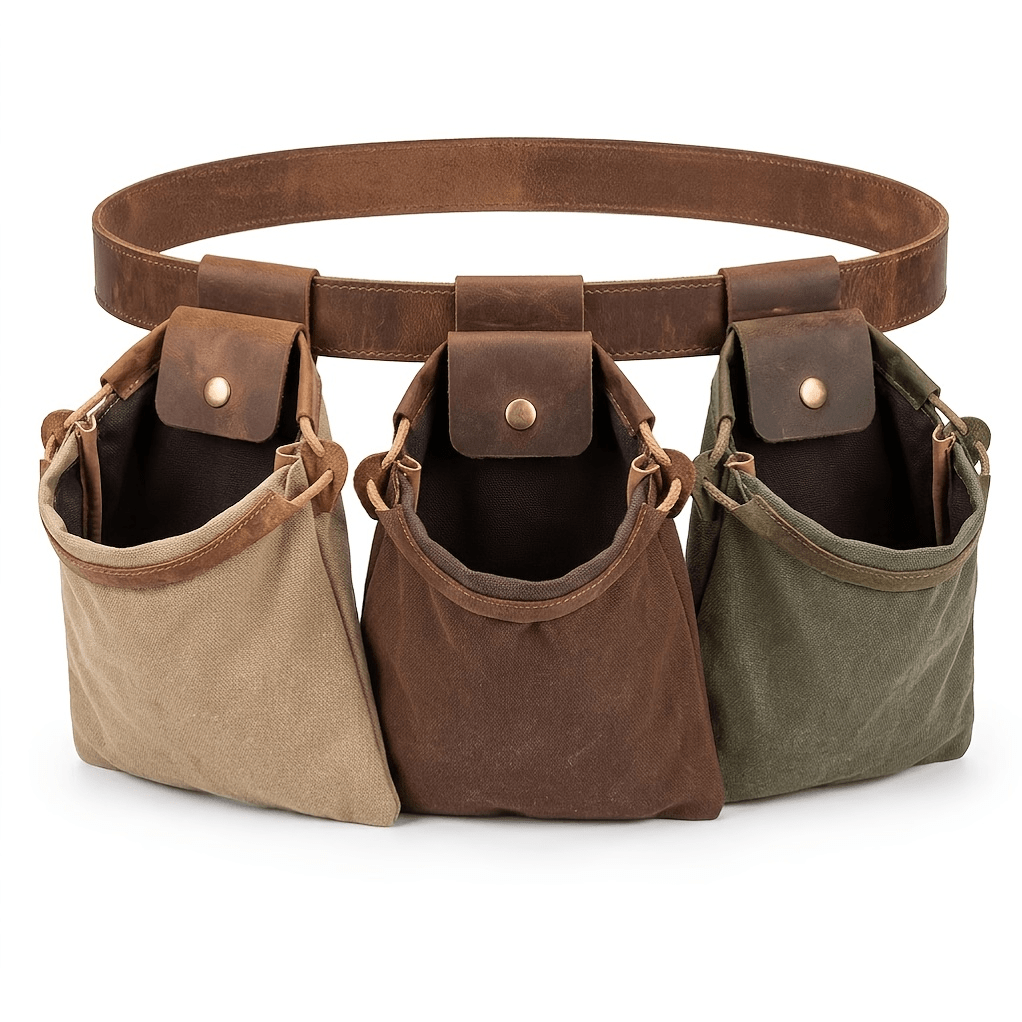 TEMU 3pcs Foldable Foraging Bag Set: Waxed Canvas Mushroom Picking Pouch And Dog Treat Bag; Adjustable Waist Pack - Ideal For Hiking, Camping,