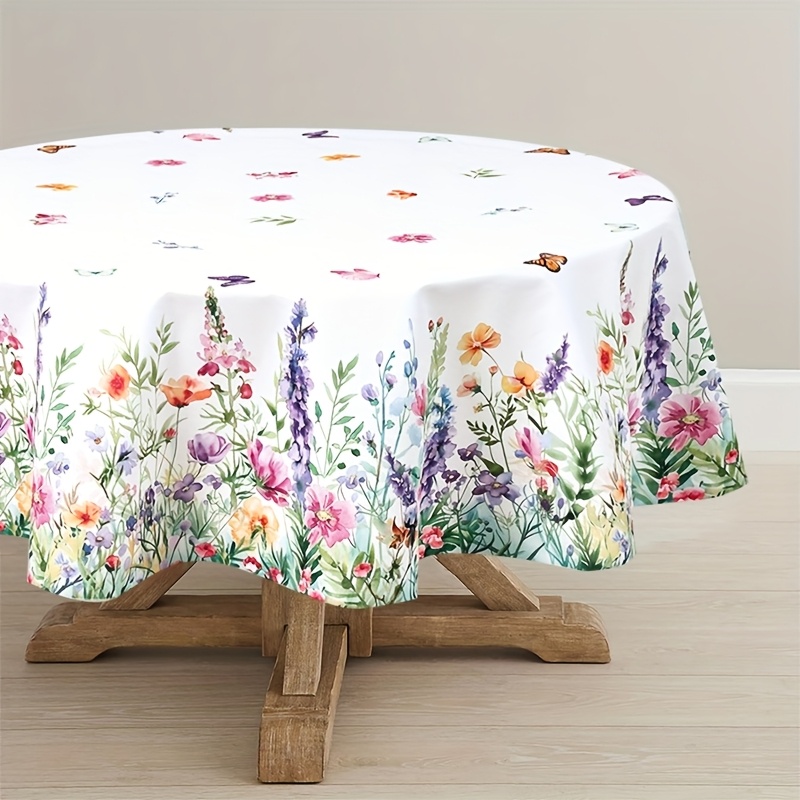 TEMU Nappe Ronde 2D Imprimée en Polyester, Nappe Ronde en Polyester Mesurant 59 Pouces par 59 Pouces, avec un Motif Floral Vif de Fleurs Roses, ,