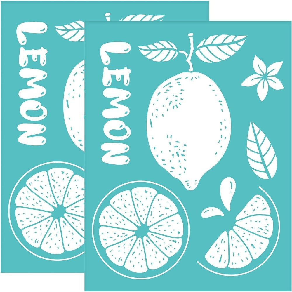 Image of Set Of 2 Self-adhesive Screen Printing Stencils Featuring A Summer Lemon Design, Perfect For Crafting New Year Gifts And Handmade Stickers