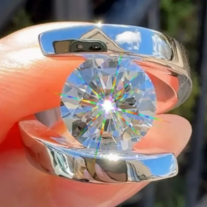Image of Ladies' Geometric Ring Trendy Synthetic White Cubic Zirconia Ring For Women Engagement Anniversary Wedding Rings