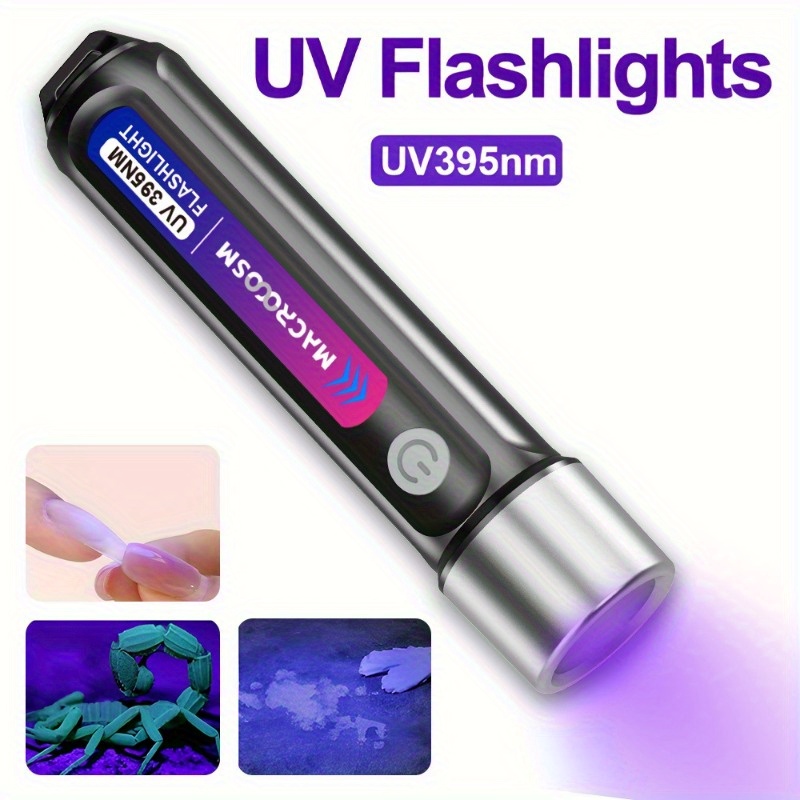 TEMU A Uv Led Flashlight 395 Nanometers For Hotel Inspection, Usb Rechargeable Uv Light For Urine Detection, Finder, Nail Resin Curing, Camping, Fishing - Portable Led Flashlight With Lithium Battery