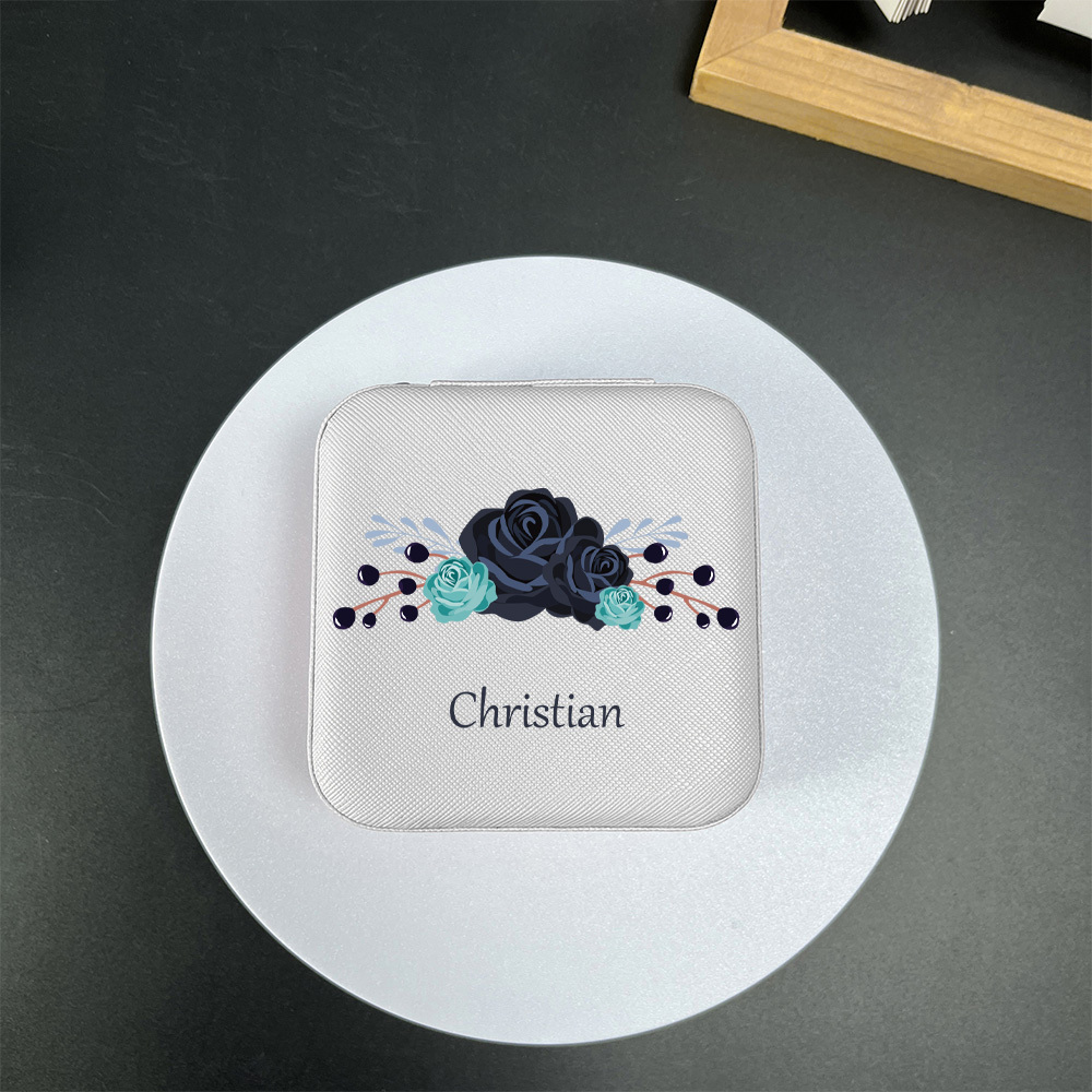 Customized Name Personalized Jewelry Box, Flower Pattern Design