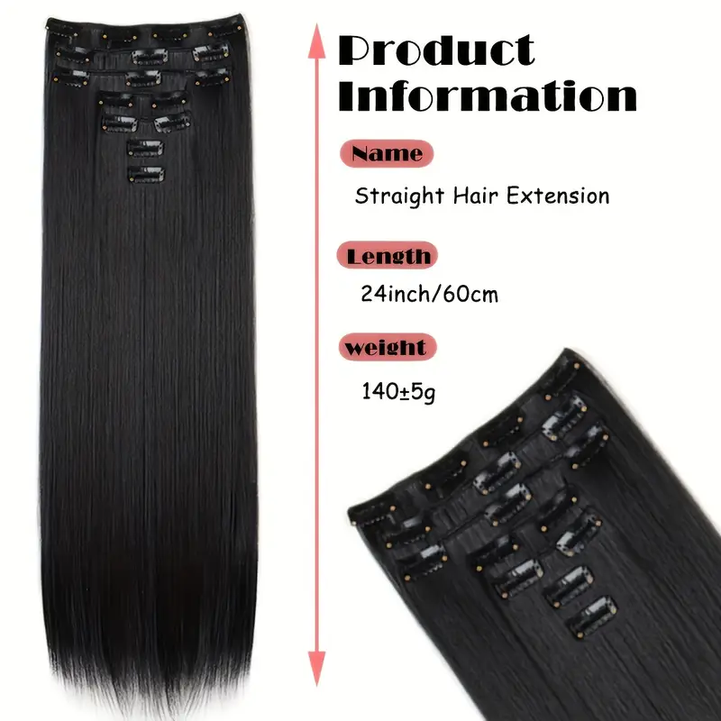 24-inch 7pcs set 16 clip-in women s straight hair extensions set natural gloss heat-resistant synthetic fiber style suitable for all increase hair volume holiday hot new style details 5