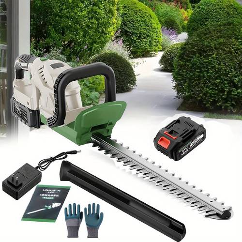 cordless rechargeable hedge trimmer 21v shrub trimmer with safety lock and battery display 180 degree rotating handheld hedge trimmer grass and shrub trimmer lightweight compact trimmer with 3000mah rechargeable battery