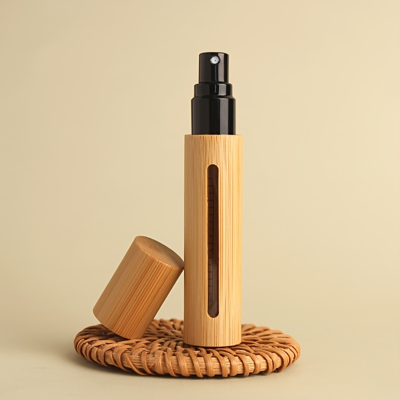 TEMU 10ml Bamboo Shell Perfume Dispenser Bottle - Hypoallergenic, Portable Travel Spray For Essential Oils & Fragrances, Natural With Metallic