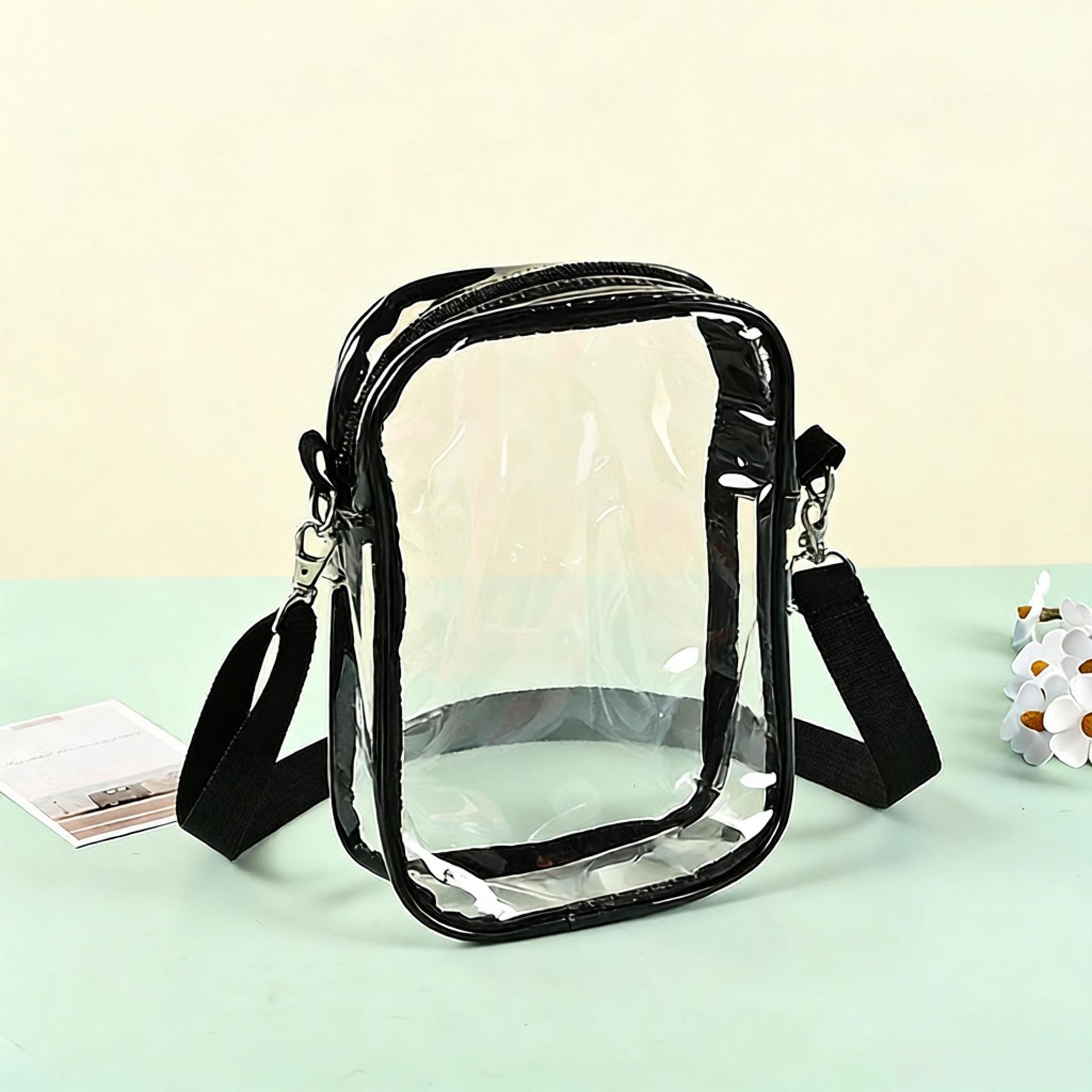 TEMU 1 sac bandoulière noir transparent en PVC, sac à bandoulière transparent, petit sac à main messager à sangle réglable pour concert, festival,