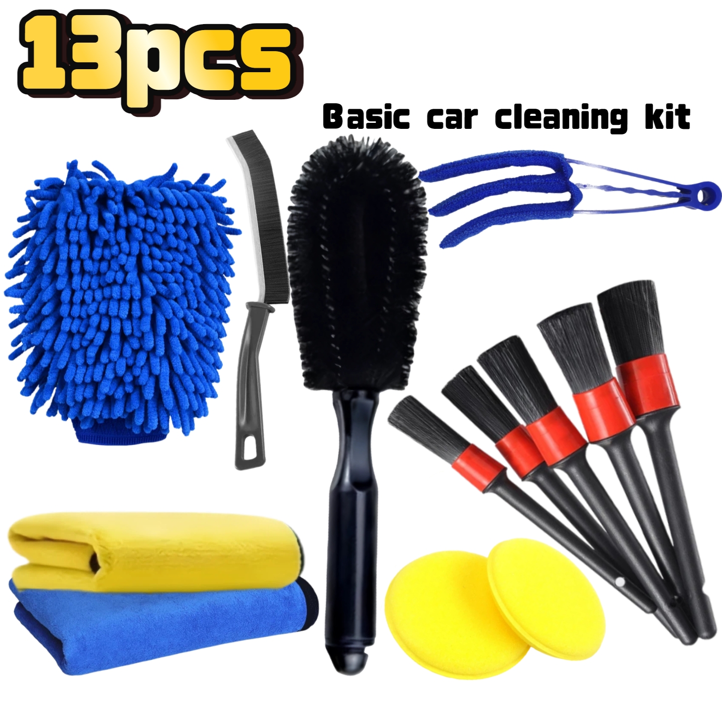 TEMU 13pcs And 21pcs Car Cleaning Tool Sets, Including Detail Brushes, Polishing And Cleaning Sponges, Car Wash Cloths, Car Wash Gloves, Wheel