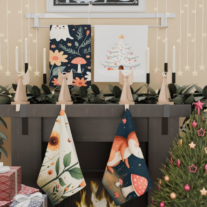 4pcs 45.72x66.04 cm   kitchen towel set featuring  , snowflakes, and christmas deer,   gifting and decoration. details 0