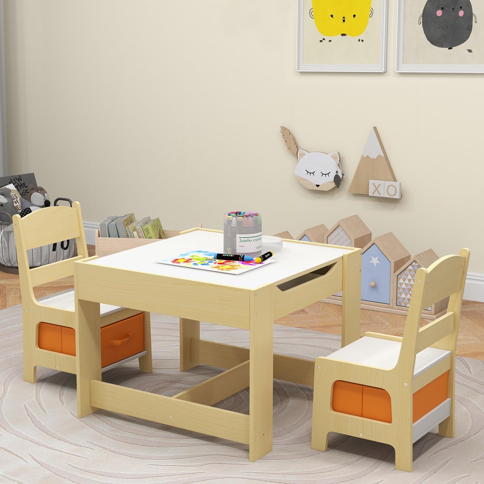   3pcs table chairs set w removable tabletop study drawing xmas gift storage box   desk furniture natural