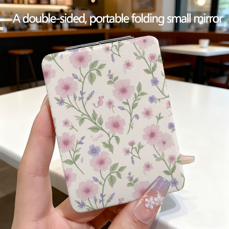 TEMU Rectang Compact Mirror - Double-sided Folding Small Makeup Mirror, Portable Travel Cosmetic Mirror With Fashion , Ideal For Purse, Pocket,