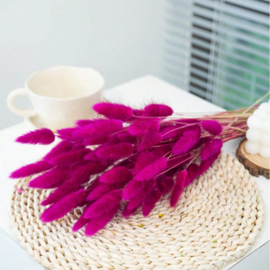 Image of 99pcs Of Rose Red Dried Flower Bouquet Featuring Pampas And Bunny Tail Grass, Perfect For Bohemian Home Decor, Seasonal Garden Arrangements, And Festive Celebrations