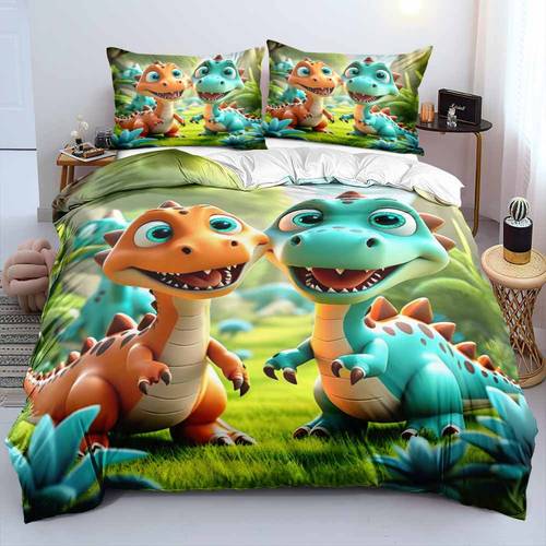 set of 2 or 3pcs featuring 3d printed duvet covers with orange and blue dinosaurs designed with a theme this microfiber bedding is perfect for themed parties and festive decorations