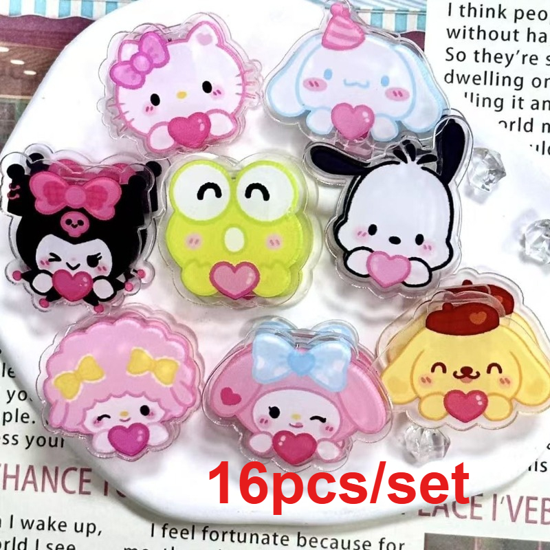 16pcs set   cartoon acrylic cartoon clip stationery information paper sorting transparent   clip file management desktop organizer kawaii additions stationery accessory