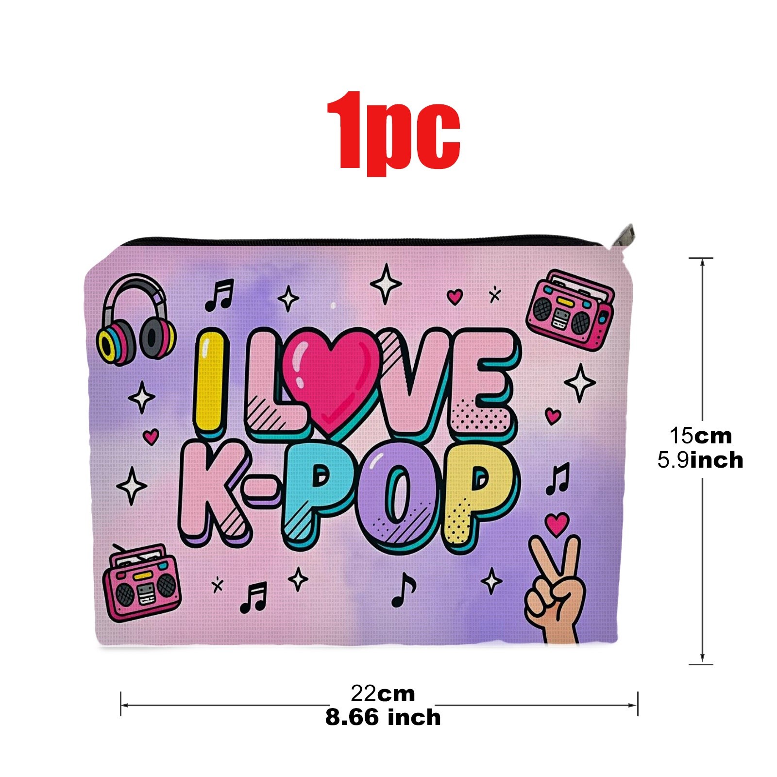 TEMU 1 pz Pochette per Trucco a Tema K-POP, con Design a che Misura 5.9 by 8.66 Pollici, Realizzata in Poliestere. Esibisce un Vivace Motivo Ispirato