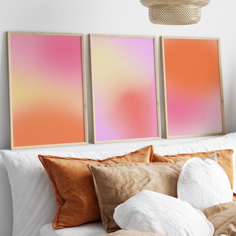 E-shop 2D Flat, 2D Flat, Drei Pastell Aura Drucke Set, mit einem positiven rosa Aura Poster, einem Gradient Aura Druck und einem spirituellen
