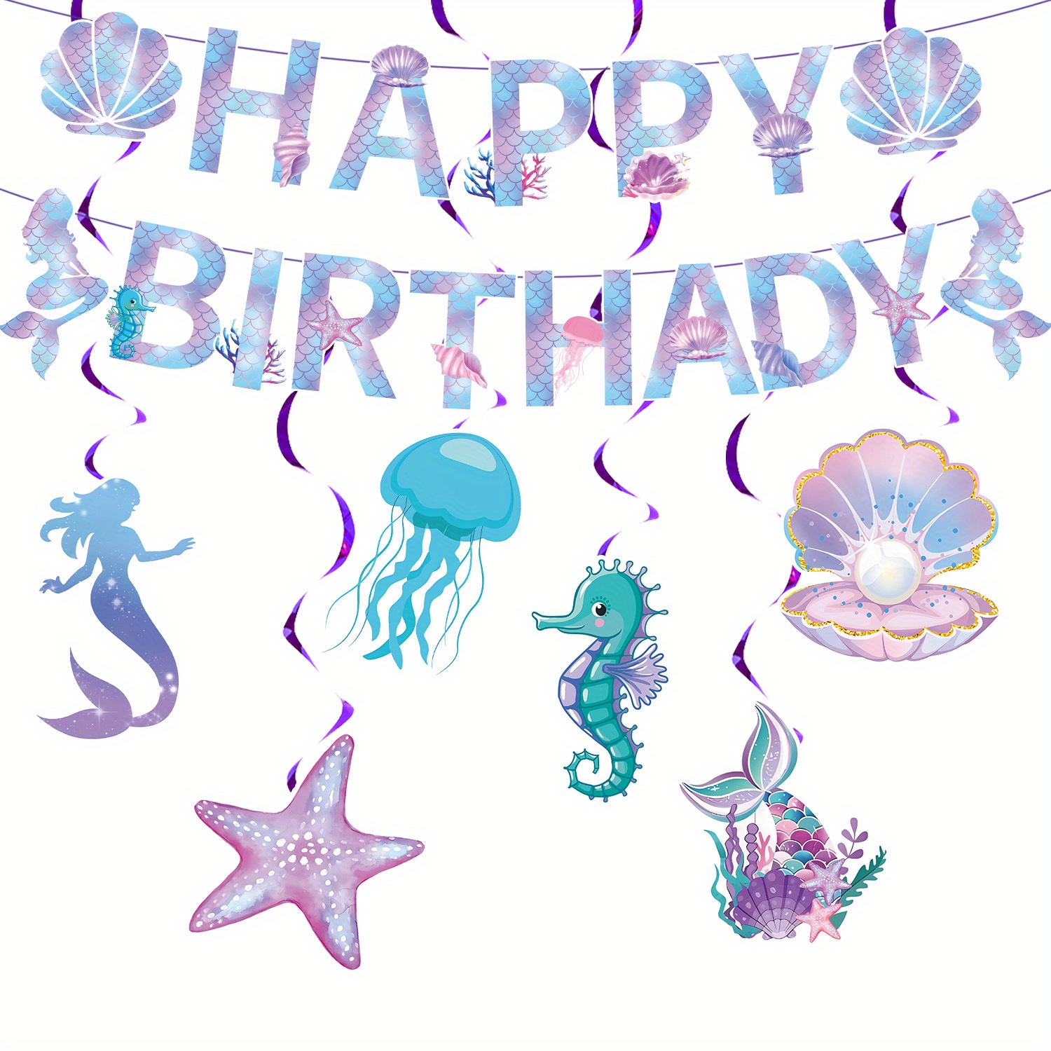 

Mermaid-themed Birthday Party Kit For - Easy- Banner & Hanging Set, 75" Long Ribbons, Paper Decorations For Girls' Under The Sea Theme Celebrations, Showers & Gender Reveal Parties