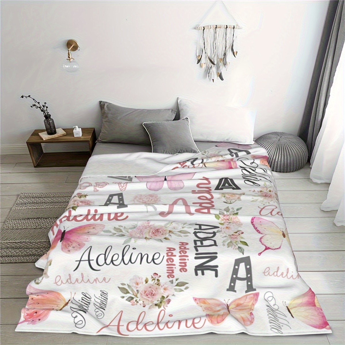 Personalized Custom Name Blanket, Pink Butterfly Pattern