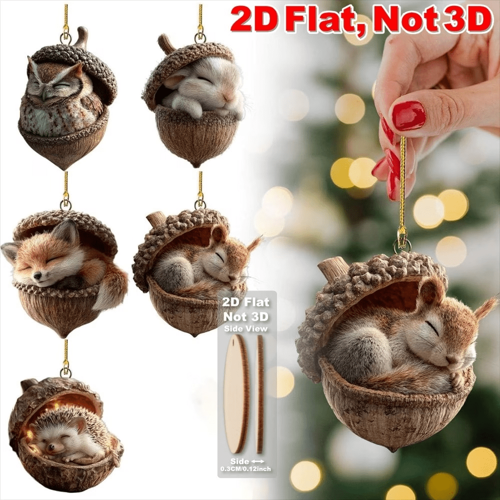 TEMU Set di ornamenti in legno a forma di castagna con animali della foresta 2D , 10 pezzi, decorazioni natalizie a tema foresta, Natale, regalo di