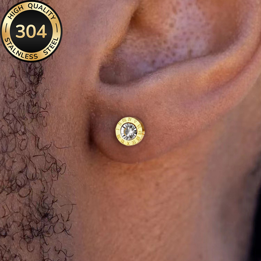 TEMU 1 Pair Fashionable All-match Style 304 316 304 Steel Roman Men's Stud Earrings, Men's Jewelry Studs, Men's Additions, 304 316 304 Steel Ear