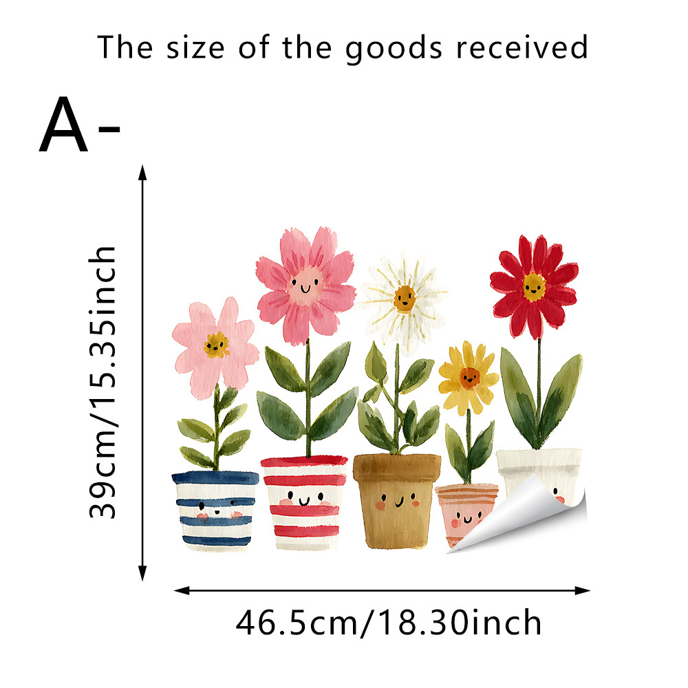 TEMU 1pc 5 Cute Mini Potted Plant Electrostatic Glass Window Sticker, Pet Electrostatic Adsorption Glass Film, No Residue, No Adhesive Residue,