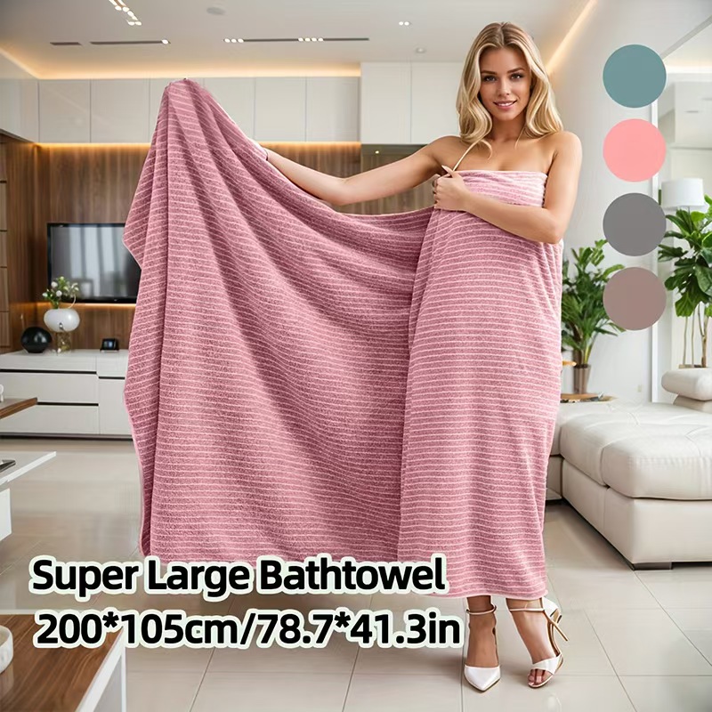 TEMU 1pc 200*105cm Oversized Luxury Bath Towel, Modern Striped Design, Super Absorbent, Soft, And Quick-drying, Suitable For Multiple : Home, Hotel,