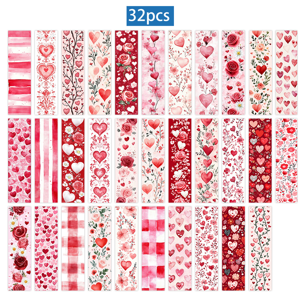 TEMU 32pcs Of 's Day Bookmarks Featuring Heart And Floral Designs, Pink Bookmarks, Artistic Reading Bookmarks, Gifts For Book Lovers, Library Card