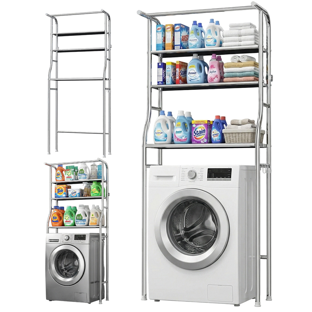 Storage Rack With 3 Shelves Stainless Steel For Washing Machine Dryer Toilet, Utility Racks