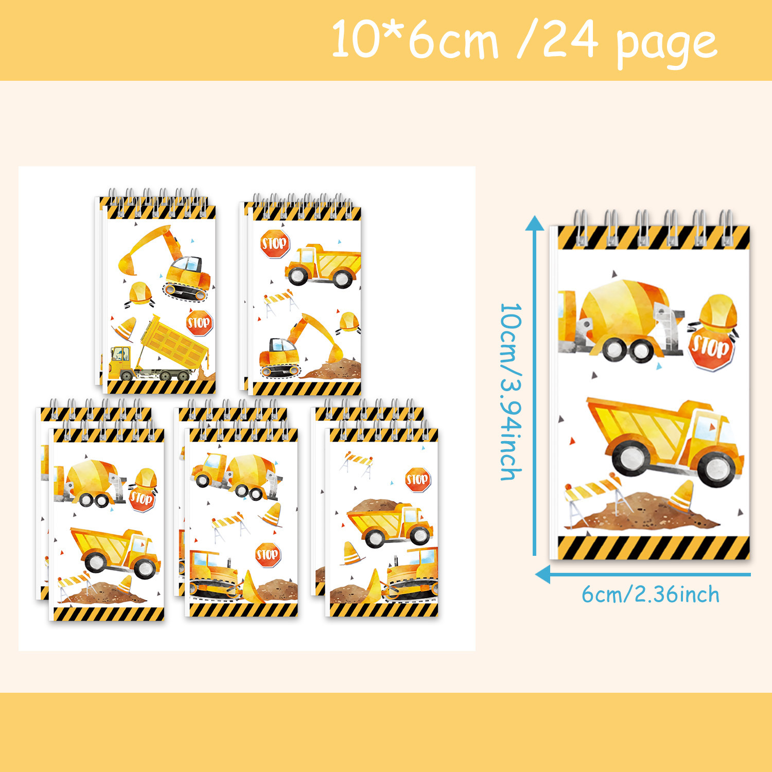 TEMU Paquete de 10 mini cuadernos de con estampado de vehículos de construcción, blocs de notas de bolsillo portátiles de 10×6 cm, blocs de notas de