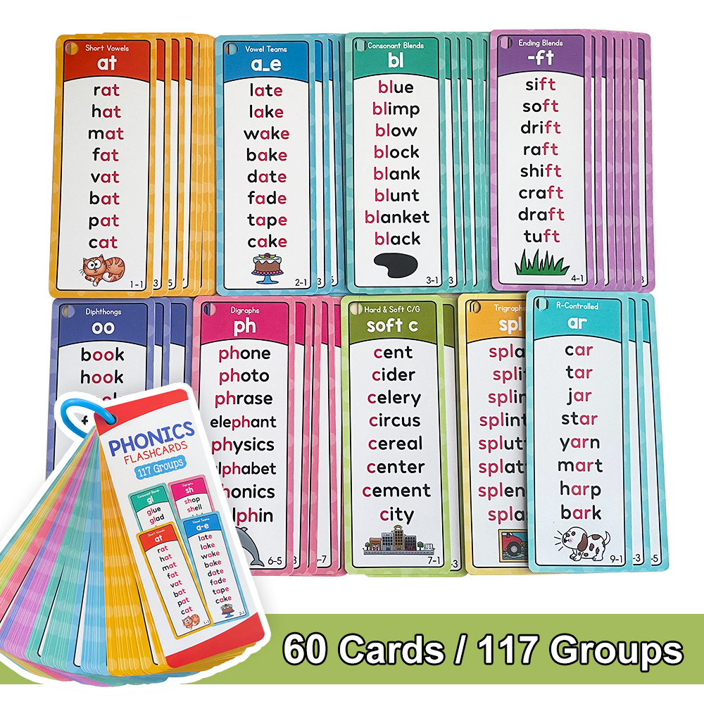 117 Families Words Phonics Word Lists Cards English Educational Teacher Teaching Aids Kids Learn To Read Kindergarten 1st Grade Short/long , Early Learning Toys