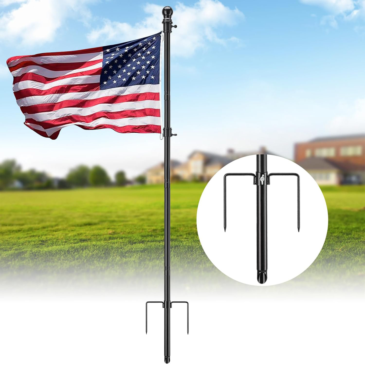 TEMU Yeyebest Heavy Duty Ground Flag Pole Kit, 8.2ft Free Underground Flagpole, With Windproof Claws, Portable Flagpole Suitable For Outdoor,