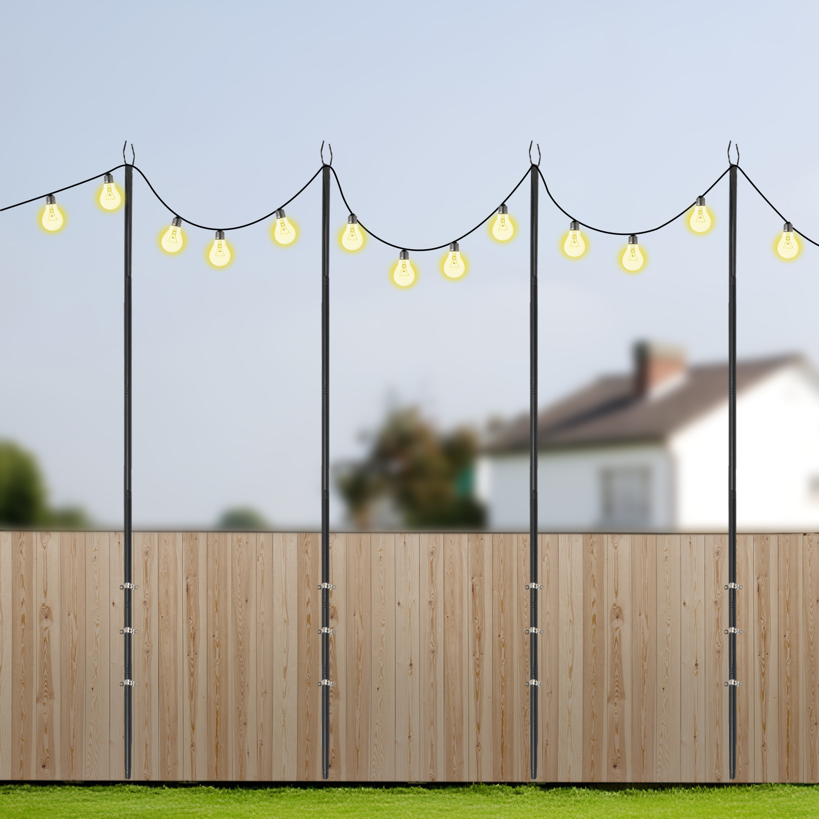 Image of Outdoor Hanging Light Poles, Rods With Hooks, U-shaped String Light Poles, Load Capacity 5kg, For Christmas Lighting, Flags, Parties, Weddings Etc, Fairy Lights Poles, Pack Of 4