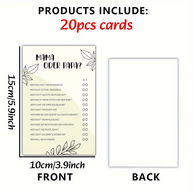 Image of Set Of 20 German-themed Cards For Shower Family Gatherings - Fun And Easy For Announcing Pregnancies, Ideal For Birthday Parties And Decorations