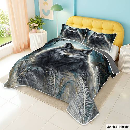 set copriletto trapuntato 3 pezzi con - copriletto a tema della foresta, ( 1 trapunta, 2 federe, senza imbottitura) , traspirante, delicato , confortevole un design