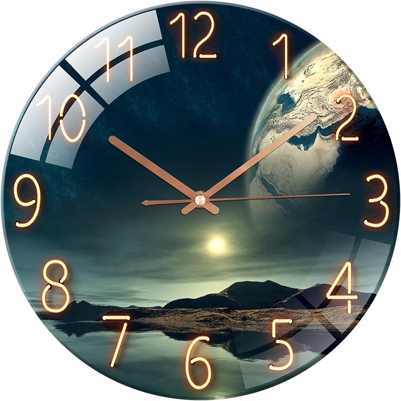 

12-inch Round Glass Wall Clock Landscape Design - Silent, Battery-powered Decorative For Living Room Or Kitchen, , Clock Wall Decor