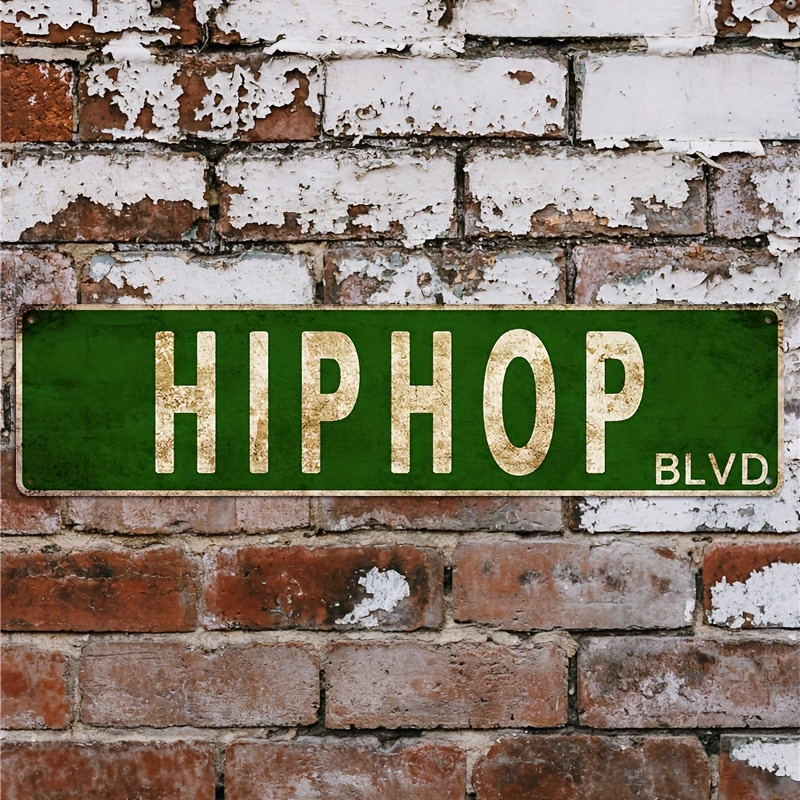 TEMU 1pc Panneau de Rue Vintage Hip-Hop | 40.64cm x 10.16cm Art Mural en Métal Aluminium, Design "HIPHOP ." avec Fond Vert Dégradé & Lettrage Blanc,