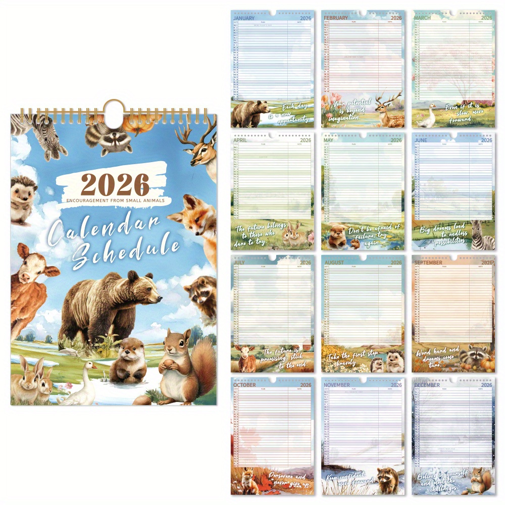 2026 Wall Calendar With Monthly Planner - A4 Size 12-month Schedule (jan-dec 2026) | English Language List Animals Theme Suitable For Home, Classroom, Office - Students & Professionals