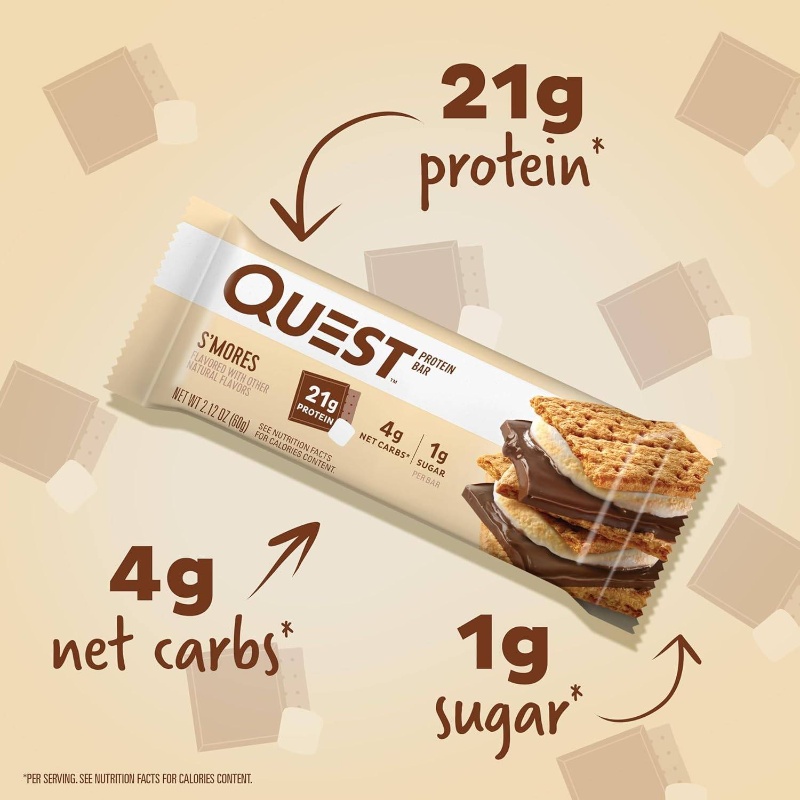 Nutrition Su2019mores Flavoured Protein Bar, High Protein, Gluten, Keto Friendly, 12 - Count, Postworkout Nutrition, Healthy Snack, Convenient Packaging, Easytouse Supplement, Glutenfree Formula, Ketofriendly Ingredients