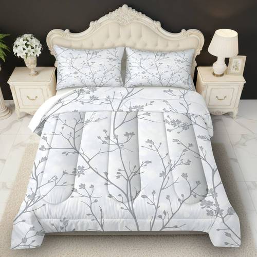 item picture 3pcs floral elegant gray quilt set 280gsm quilted soft breathable polyester bedding 1 quilt 2 pillowcases without pillow core for bedroom dorm home machine washable