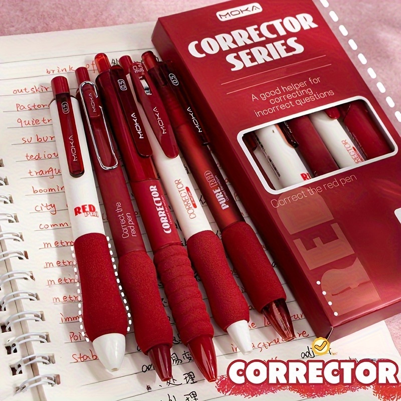 TEMU 5pcs Boxed Red Neutral Pens, 0.5mm Press Type Red Pens,high Aesthetic Office Pens,red Ink Suitable For Teachers To Grade Assignments, Mark ,