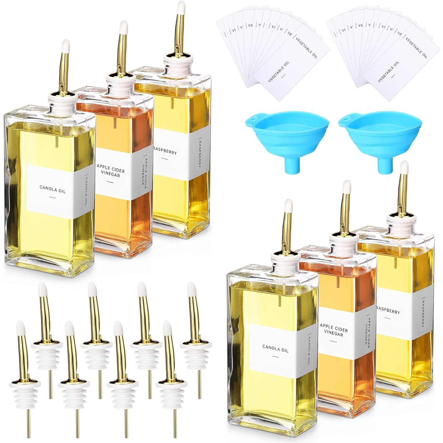 6 Sets Olive Oil Dispenser Bottles For Kitchen With Nozzles Funnel Labels Cooking Oil Dispenser 500ml Set For Kitchen Vinegar Coffee Syrup(black)