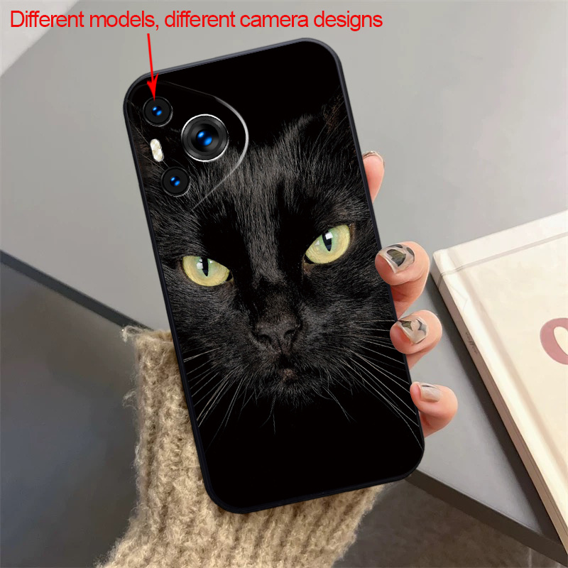 Mehka telefonska obloga z črno mačko z zelenimi očmi, združljiva z različnimi modeli Huawei, vključno 70, P60, P50, P40, P30 Pro, , 60, 50, 40,