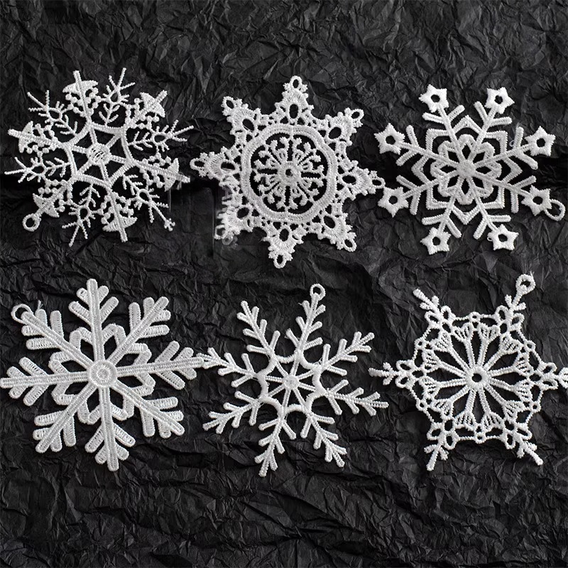 Image of 6pcs Snowflake Embroidered Water-soluble Patches Diy Crafts Clothing Lace Flowers For Fabric Repair Embroidery