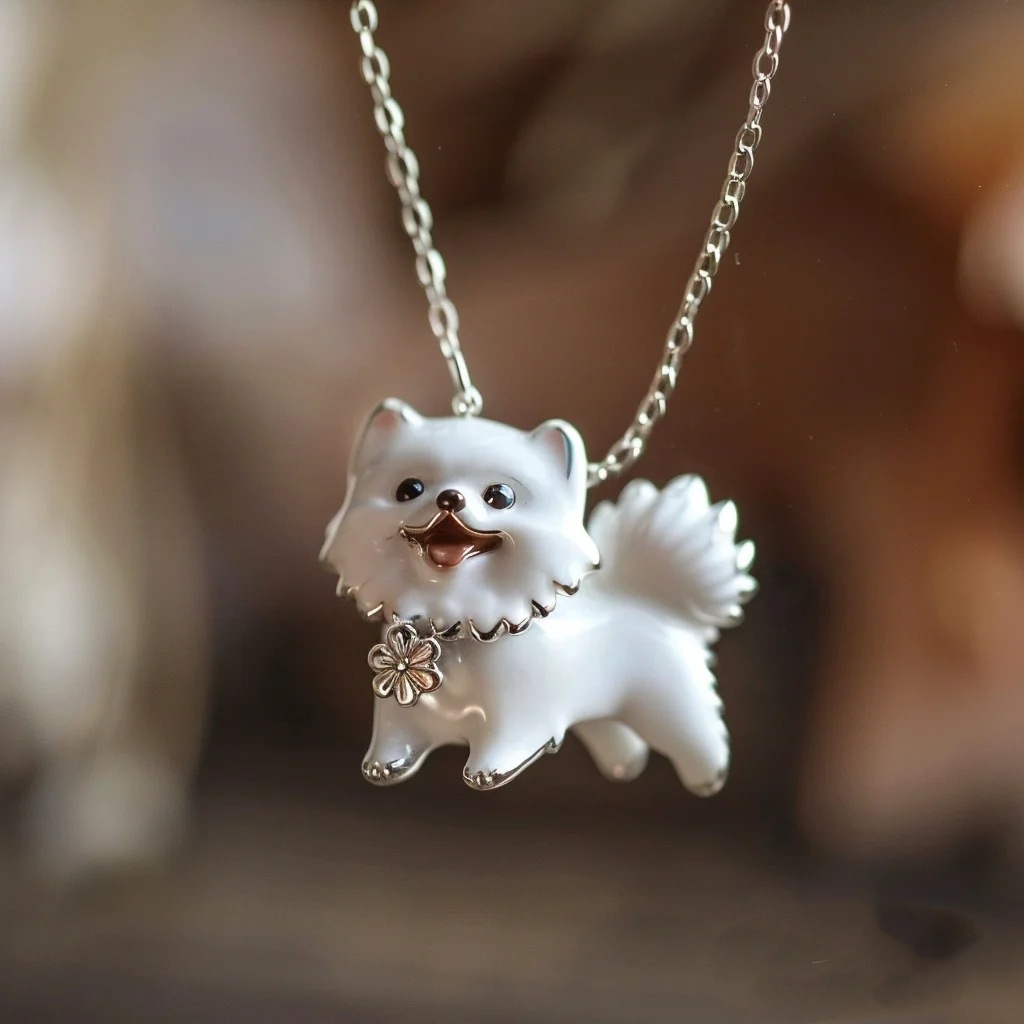 TEMU A Small Pomeranian Necklace Featuring A Cartoon Design, Perfect For Women. This Unique Dog Tag Collarbone Chain Is And Accessory, Ideal For Who