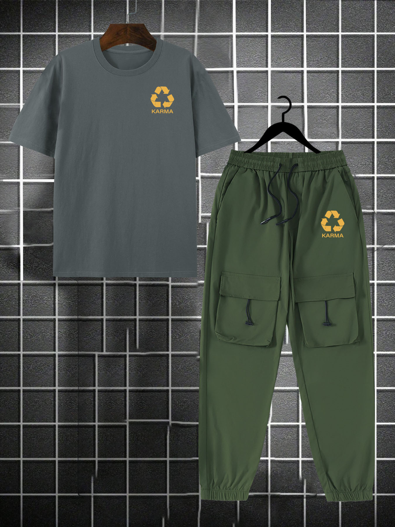 for KARMA Printed Men's Casual Trendy Tracksuit with Top and Comfortable Work Pants