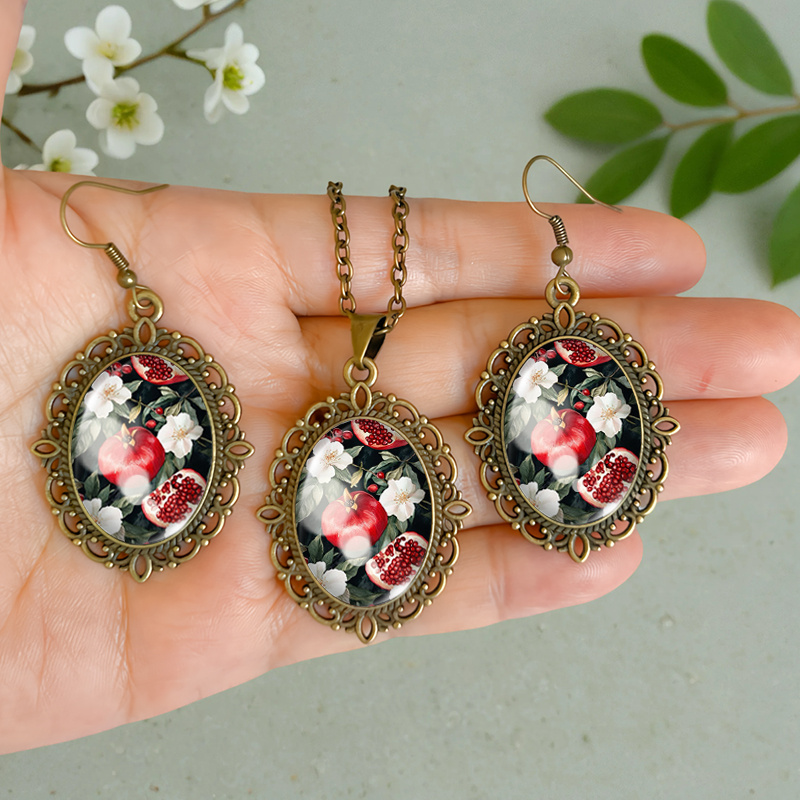 3pcs Pomegranate Branches Necklace & Earring Set
